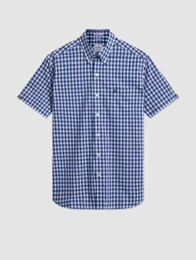 Short Sleeve House Poplin Gingham Shirt - Navy