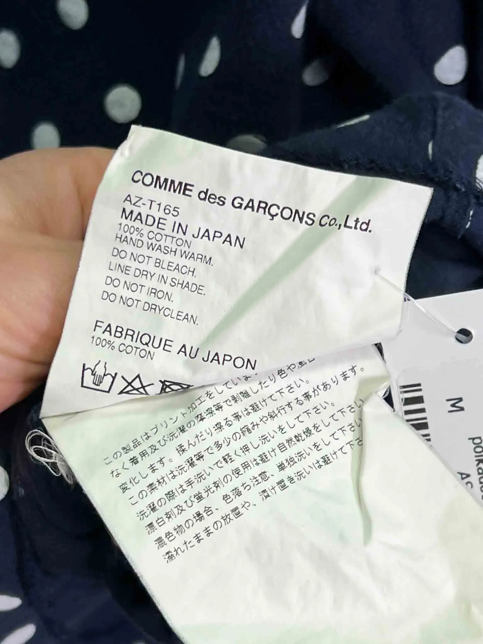 Size M - PLAY Comme des Garçons Blue and White Spotty Long Sleeve Top