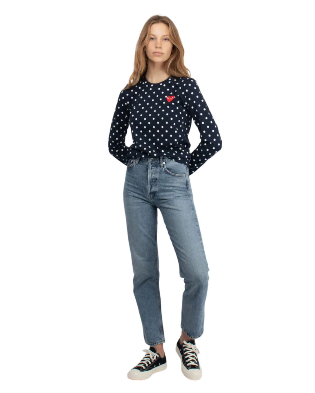 Size M - PLAY Comme des Garçons Blue and White Spotty Long Sleeve Top