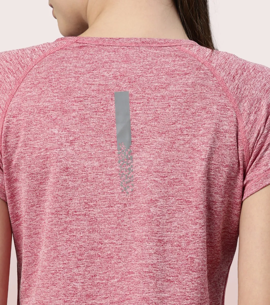 Slim Active Tee | Short Sleeve Raglan Scoop Neck Slim Active Tee With Reflective Graphic On Back