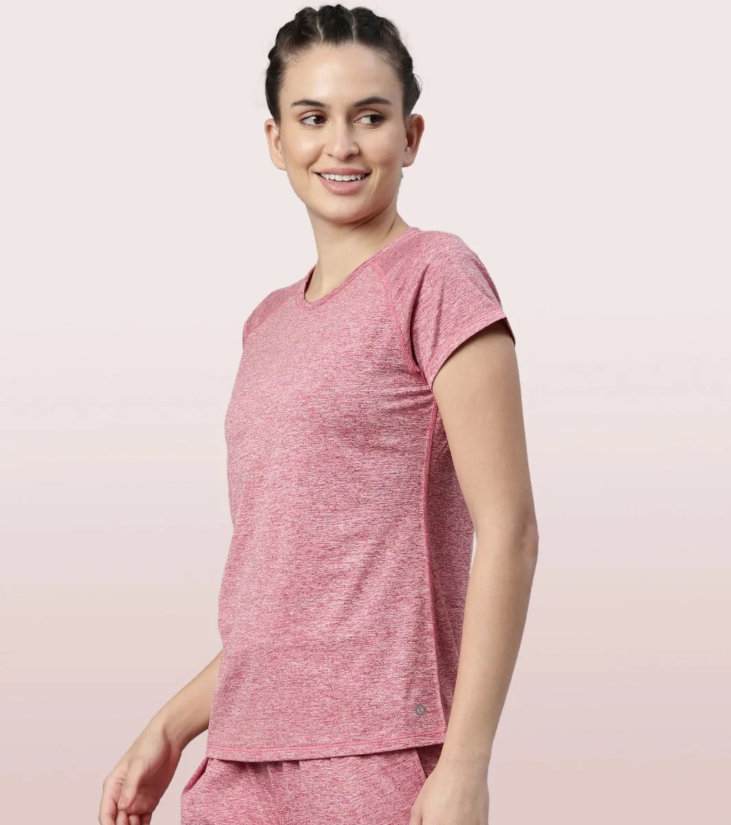Slim Active Tee | Short Sleeve Raglan Scoop Neck Slim Active Tee With Reflective Graphic On Back