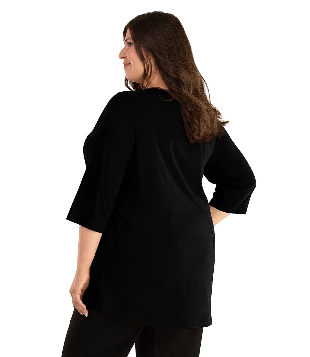 Stretch Naturals Lite 3/4 Sleeve Swing Top Black with Wild Print - FINAL SALE