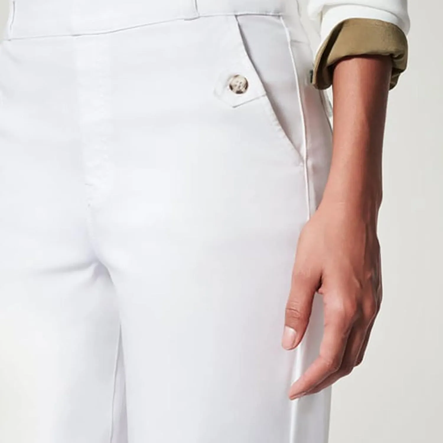 Stretch Twill Cropped Wide Leg Pant, High Waist Casual Wide Leg Pants Tummy Control with Pockets for Women