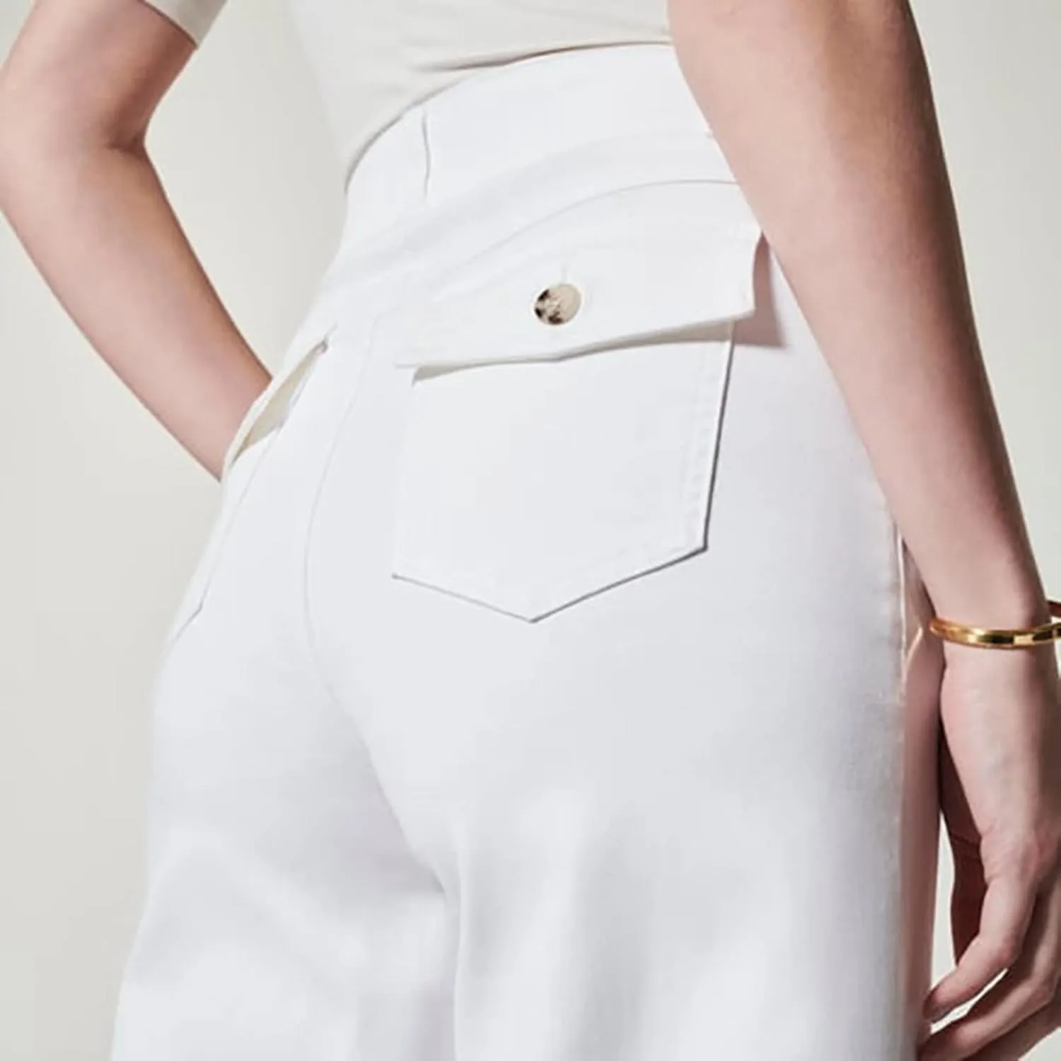 Stretch Twill Cropped Wide Leg Pant, High Waist Casual Wide Leg Pants Tummy Control with Pockets for Women