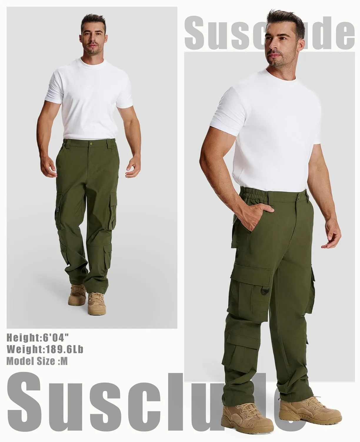 Susclude Cargo Pants for Men - Heavy Duty Stretch Tactical Pants Durability Ripstop Hiking Pants with 8 Pockets