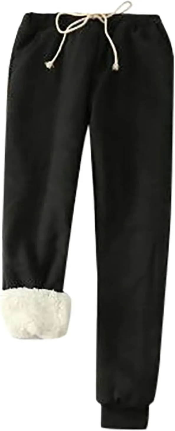 Sweatpants Women Fleece Lined,Winter Warm Joggers High Waist Athletic Jogger Pants Thicken Outdoor Pants with Pocket