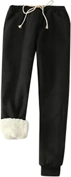 Sweatpants Women Fleece Lined,Winter Warm Joggers High Waist Athletic Jogger Pants Thicken Outdoor Pants with Pocket
