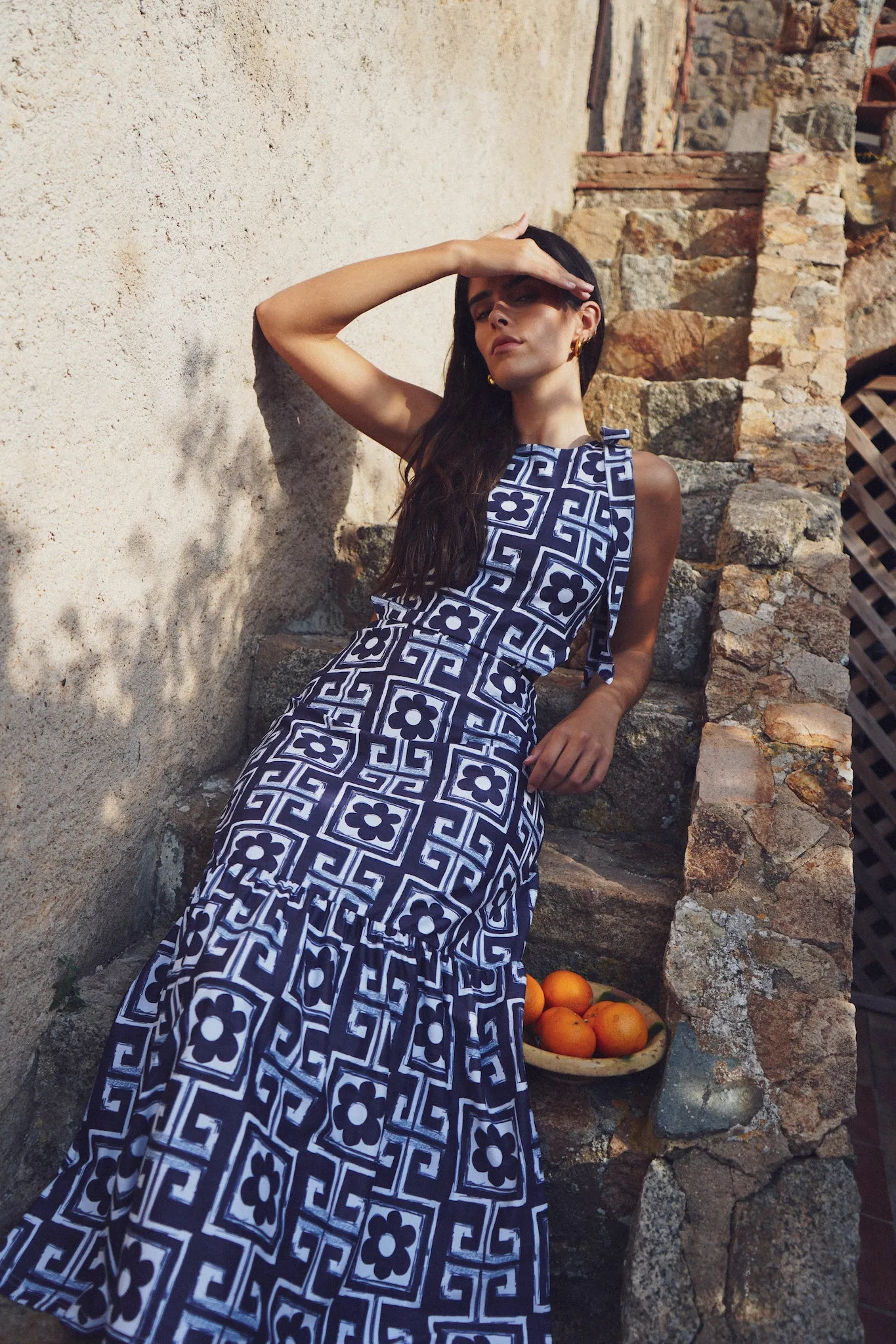 The Indigo Dress - Flower Maze Navy