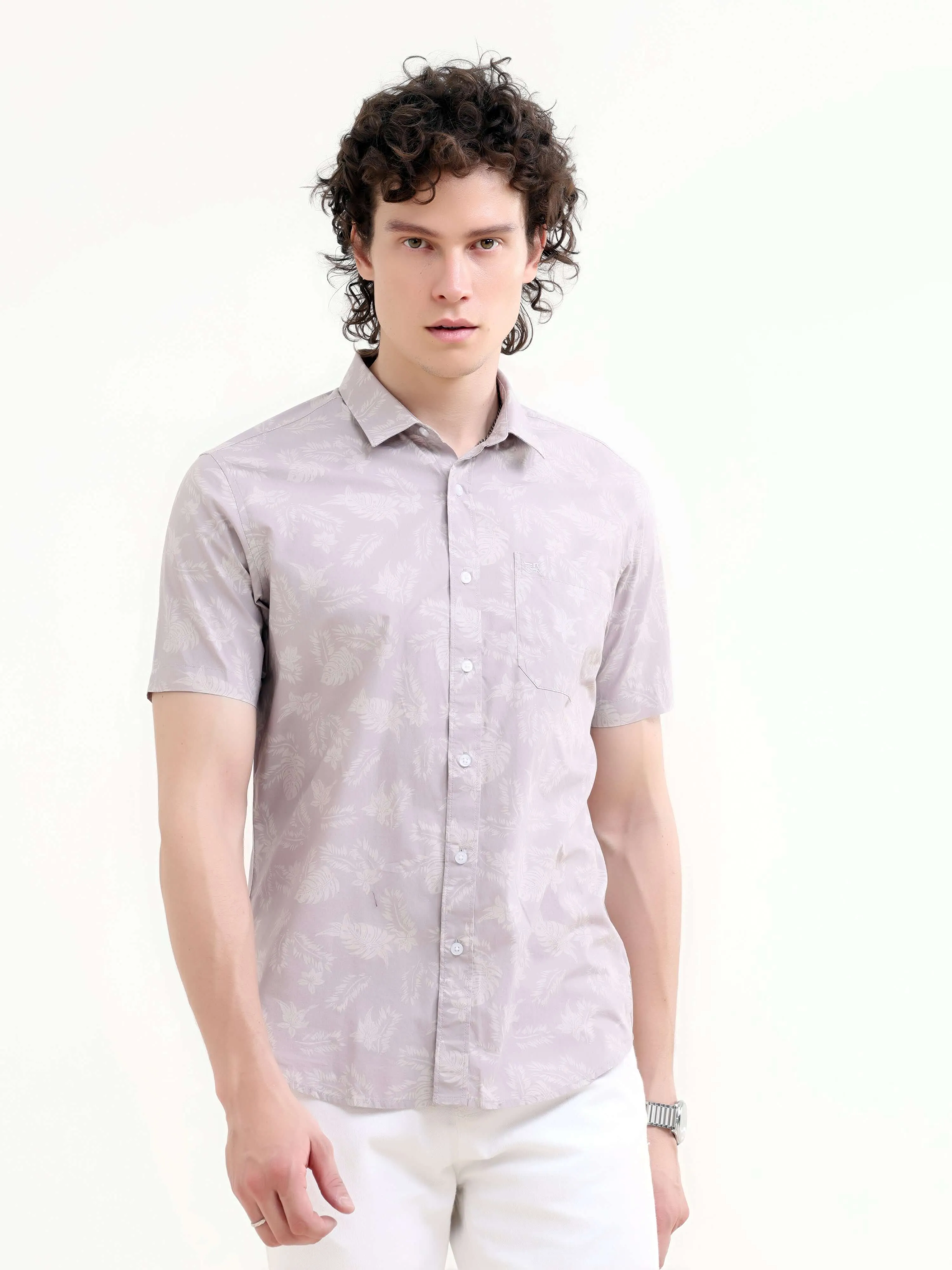 Tropical palm tree dusky purple printed shirt