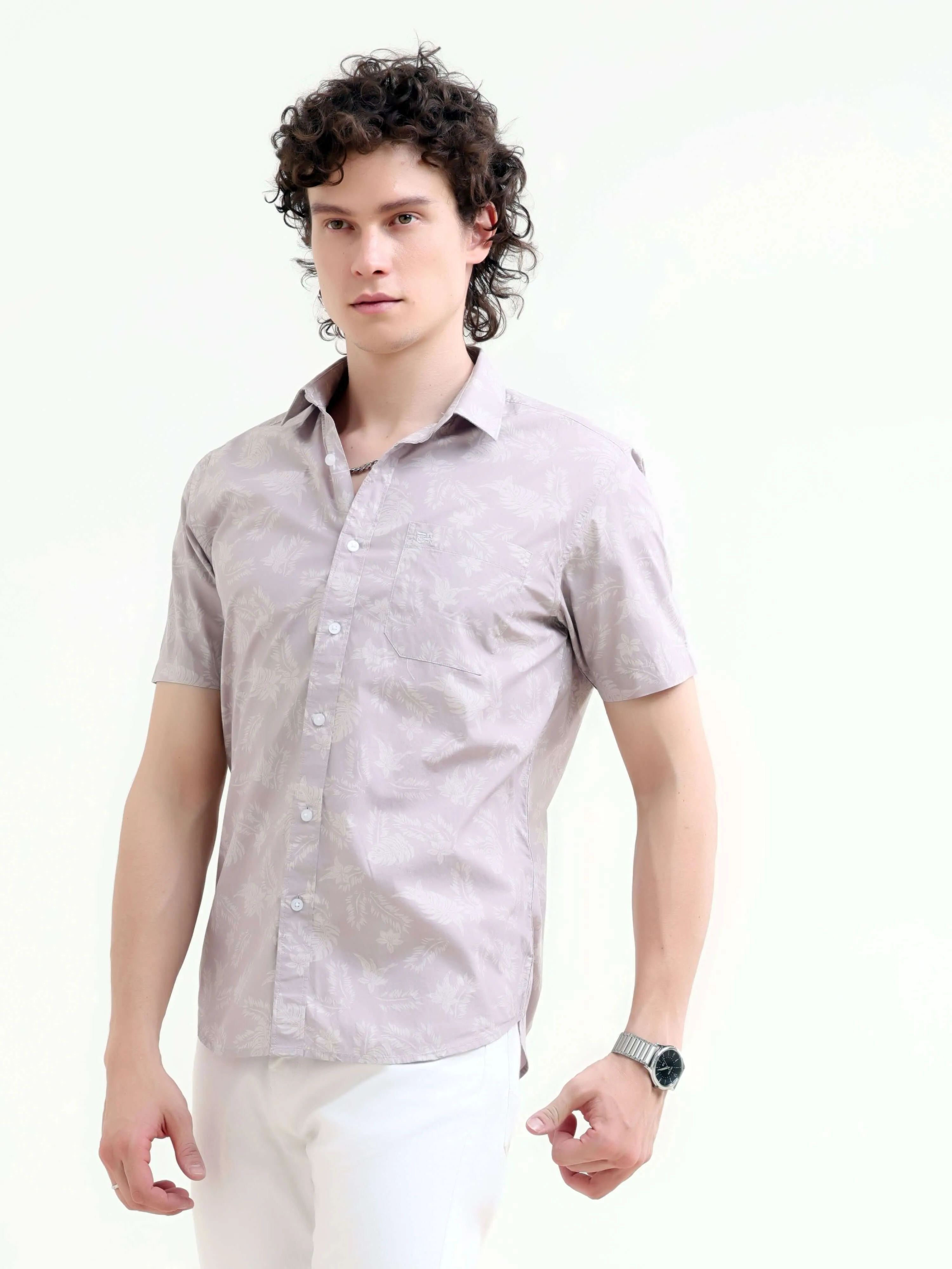Tropical palm tree dusky purple printed shirt