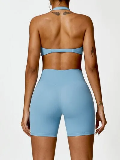 Twisted Halter Neck Bra and Shorts Active Set