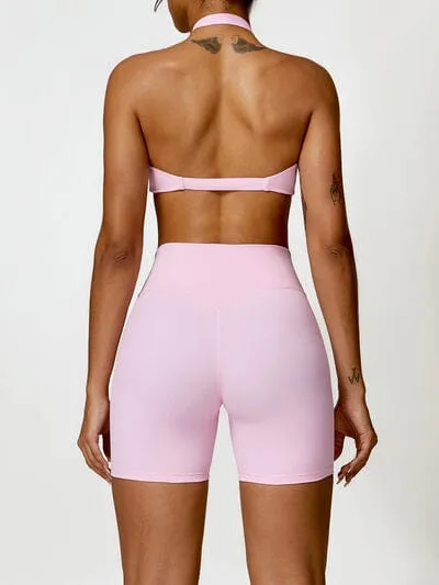 Twisted Halter Neck Bra and Shorts Active Set