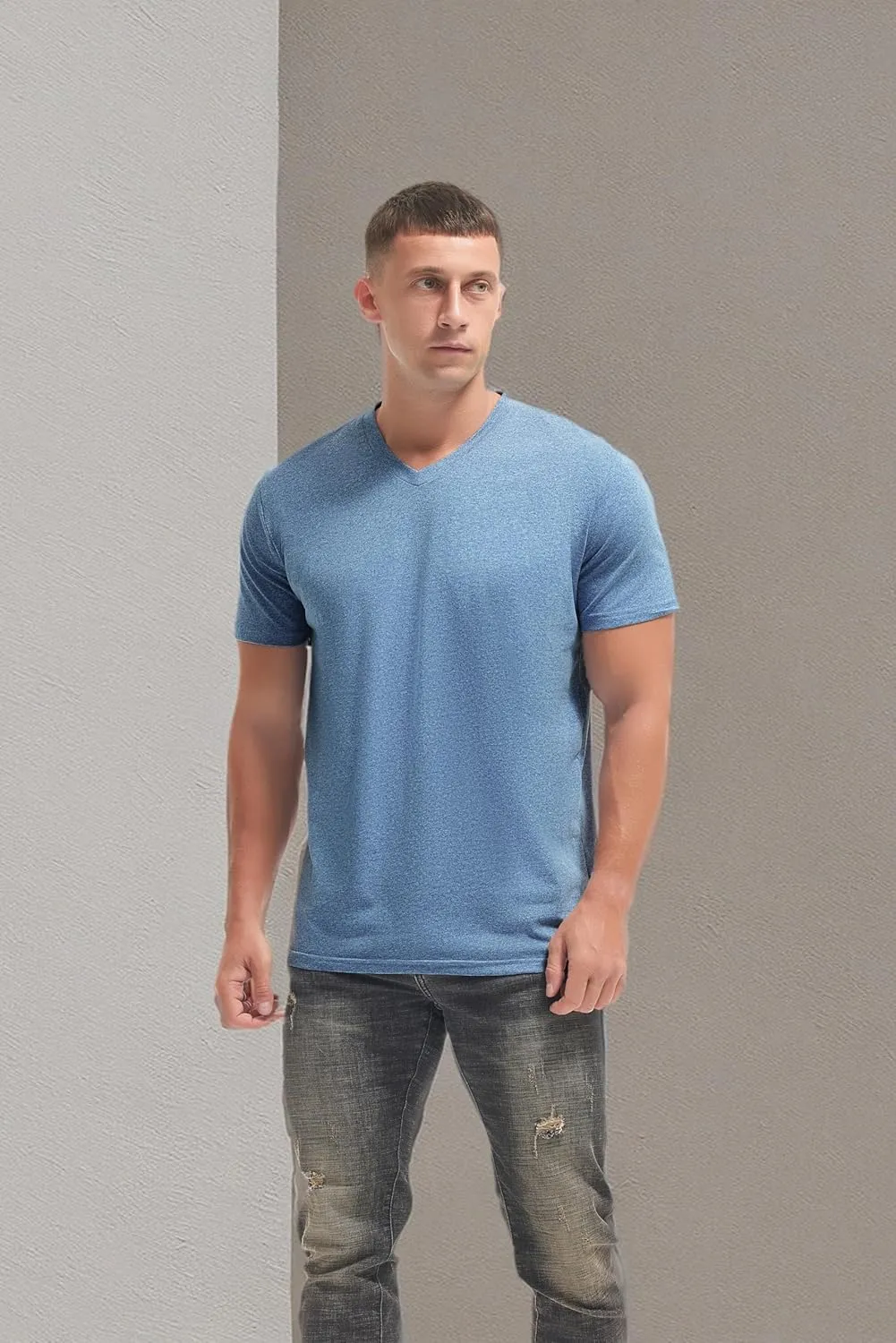VEIISAR Premium V Neck T Shirts for Men - Modern Fitted Tees Vneck Undershirts