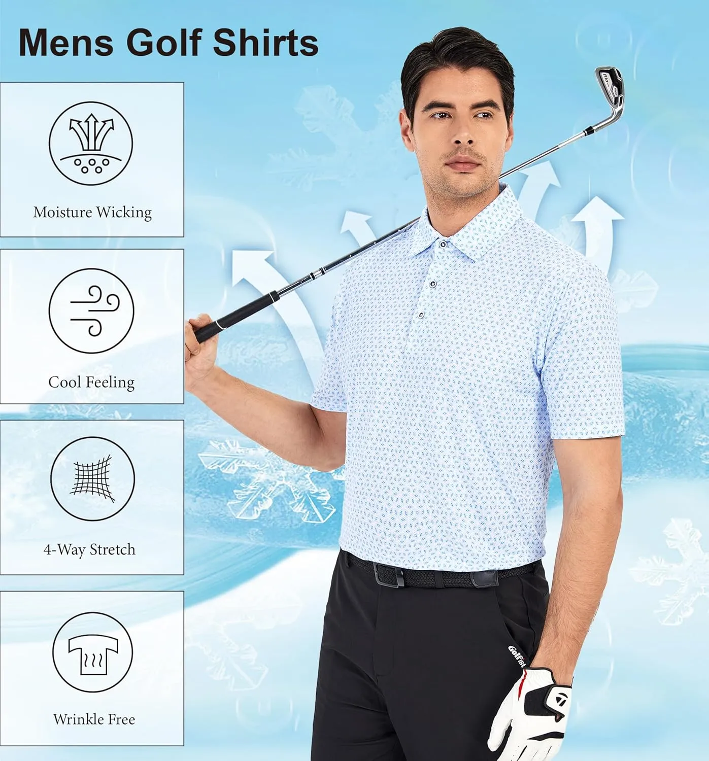 WARHORSEE Golf Polo Shirts for Men Short Sleeve Wrinkle Free 4 Way Stretch Moisture Wicking Performance Collared Tshirts