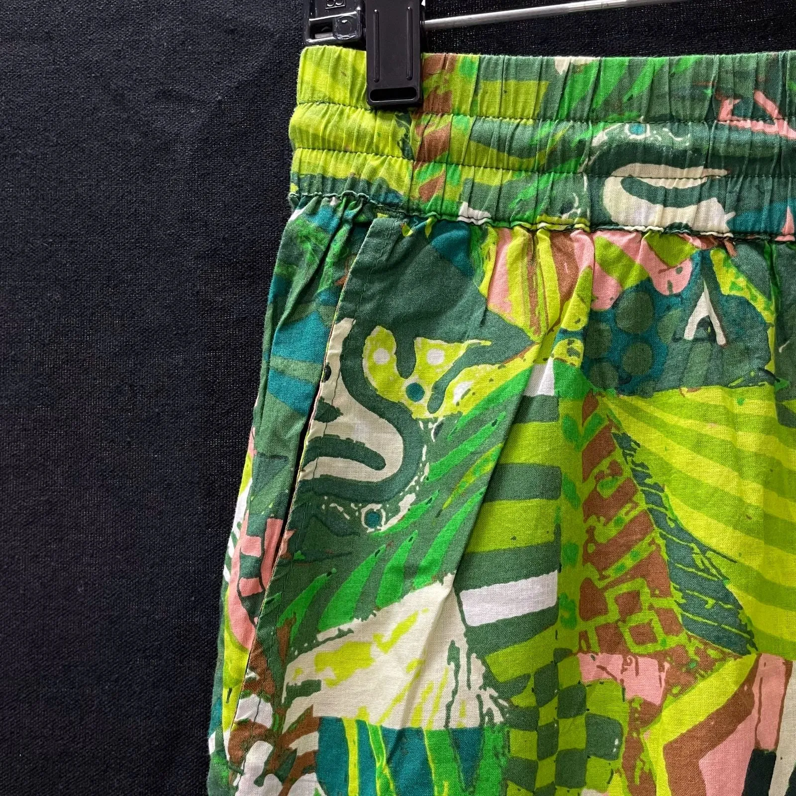 Wmns HAUTE HIPPIE Style 100% Cotton Green Abstract Pattern Print Boho Pants Sz S