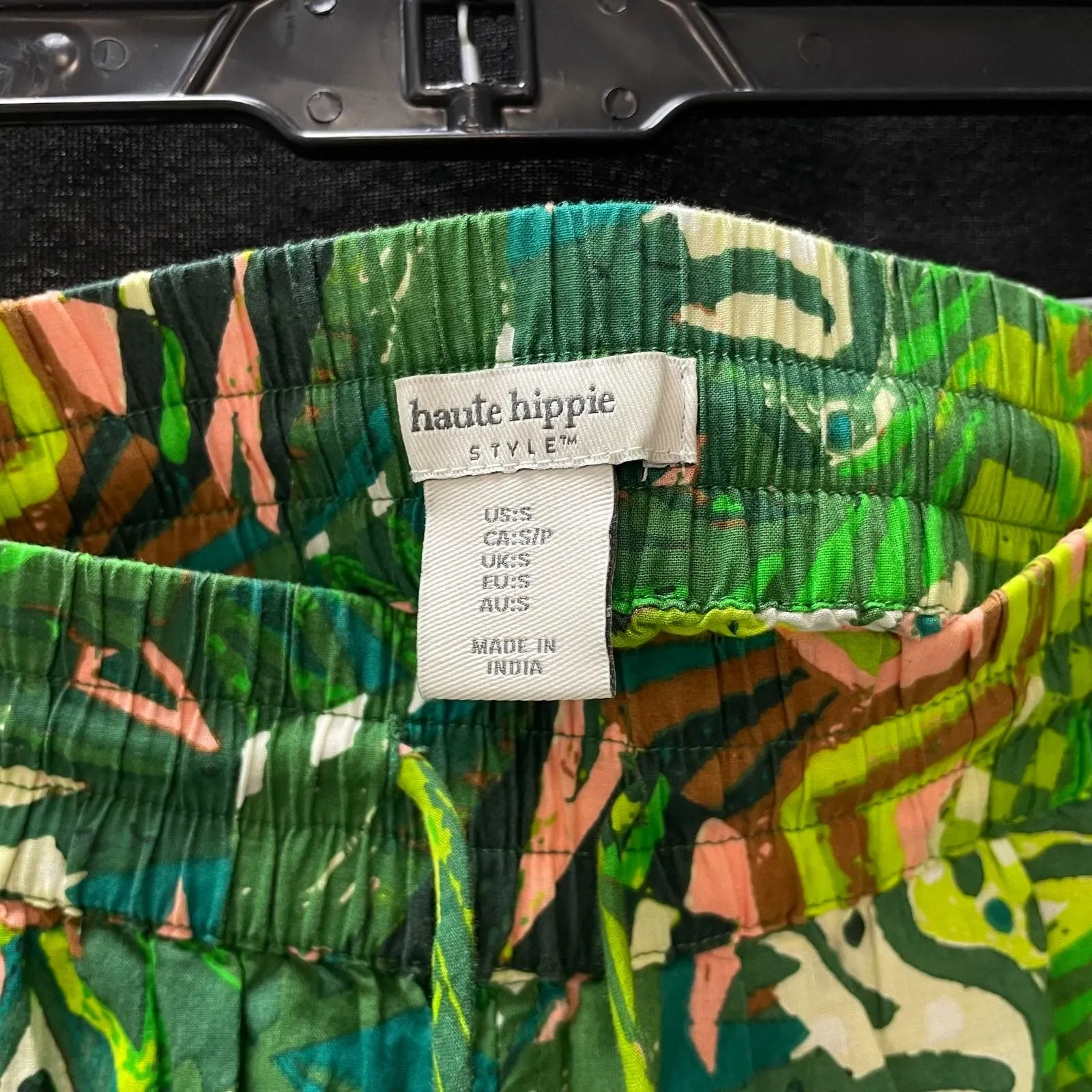 Wmns HAUTE HIPPIE Style 100% Cotton Green Abstract Pattern Print Boho Pants Sz S