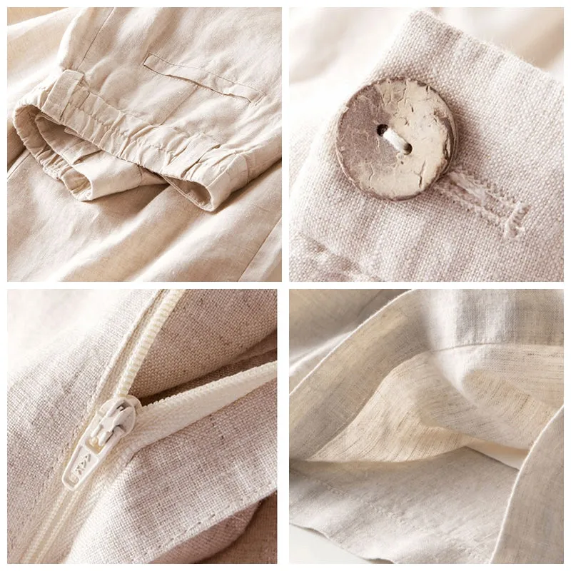 Women Linen High Waist Straight Leg Pants