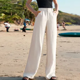 Women Linen High Waist Straight Leg Pants