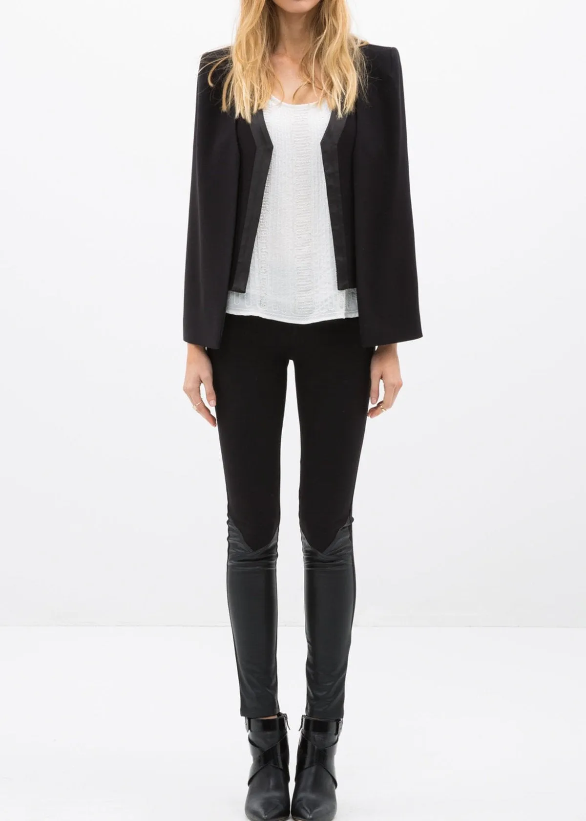 Women's Black Satin Trim Cape Blazer