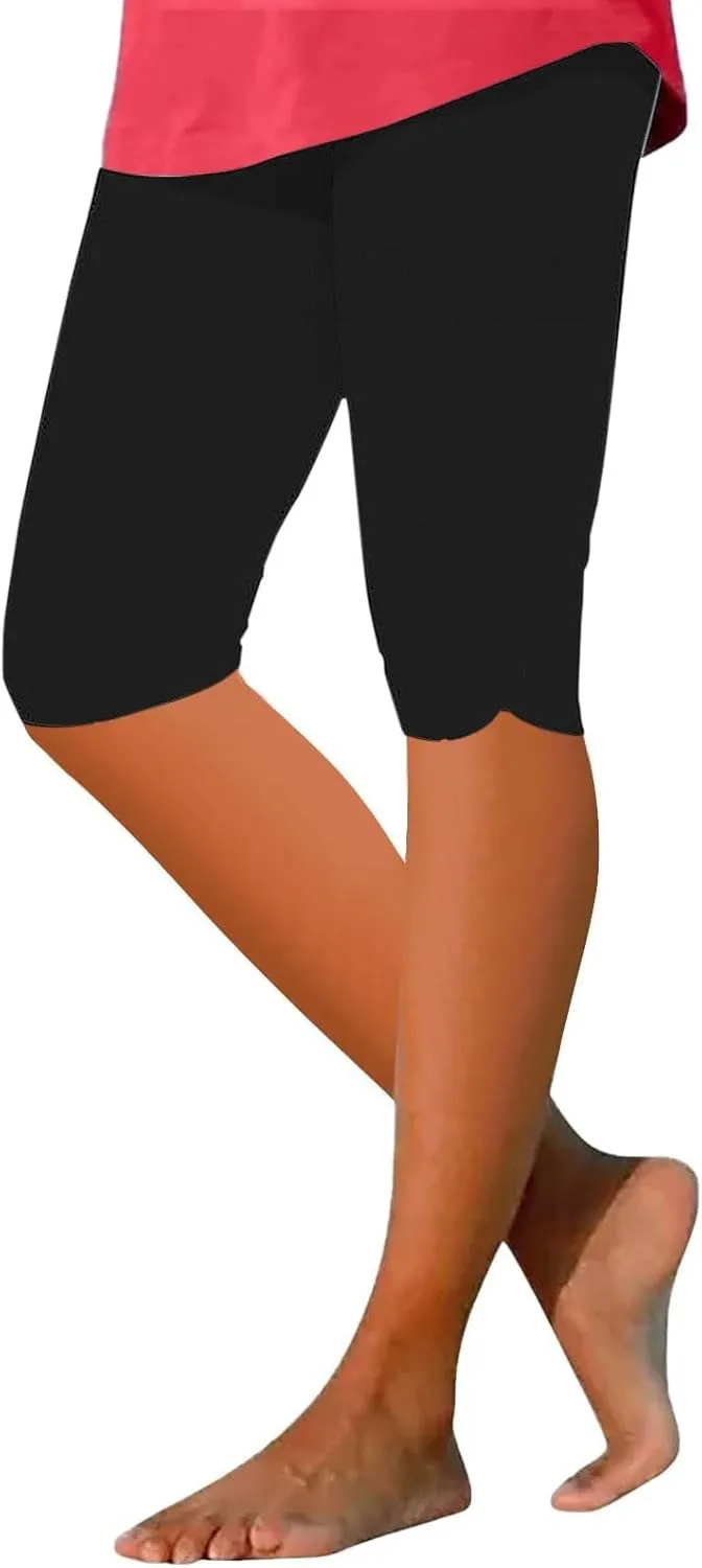 Women's Leggings, High Waisted Knee Length Capris Stretch for Casual Yoga Pants Workout Exercise