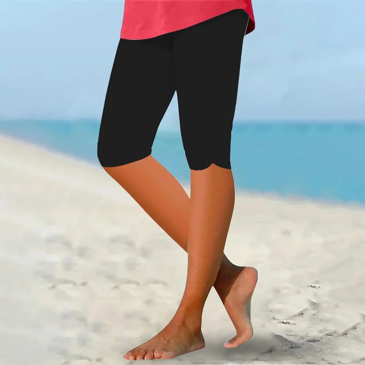 Women's Leggings, High Waisted Knee Length Capris Stretch for Casual Yoga Pants Workout Exercise