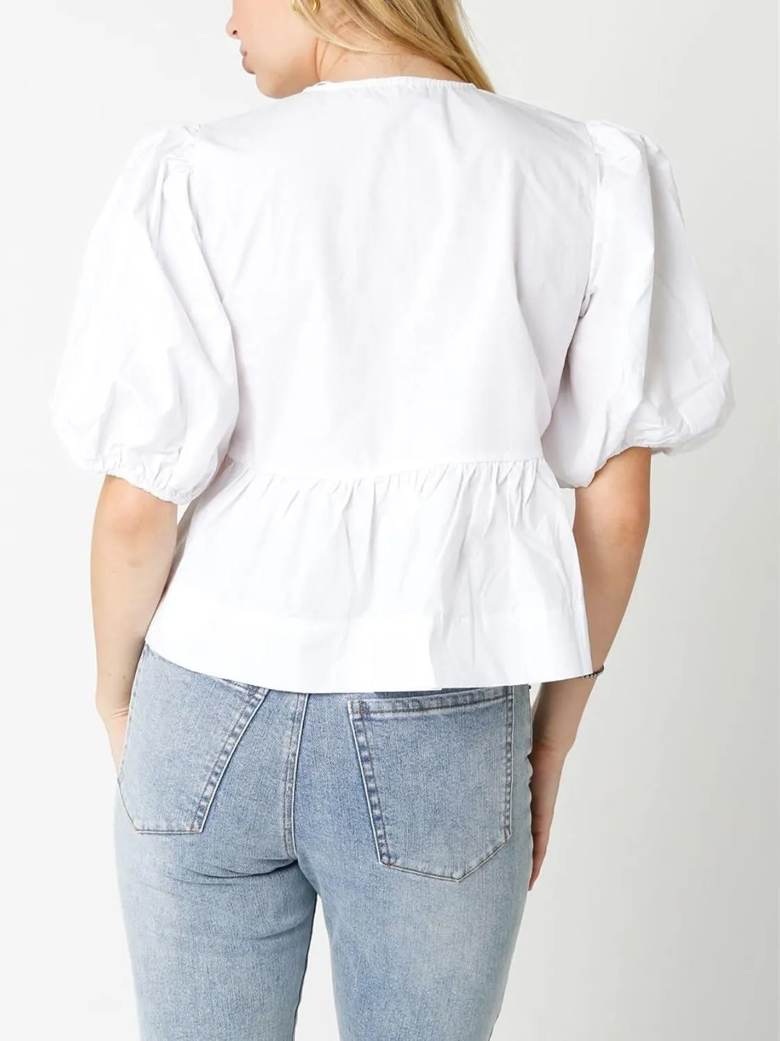Womens Puff Sleeve Tie Front Blouse Tie Front Half Sleeve Top