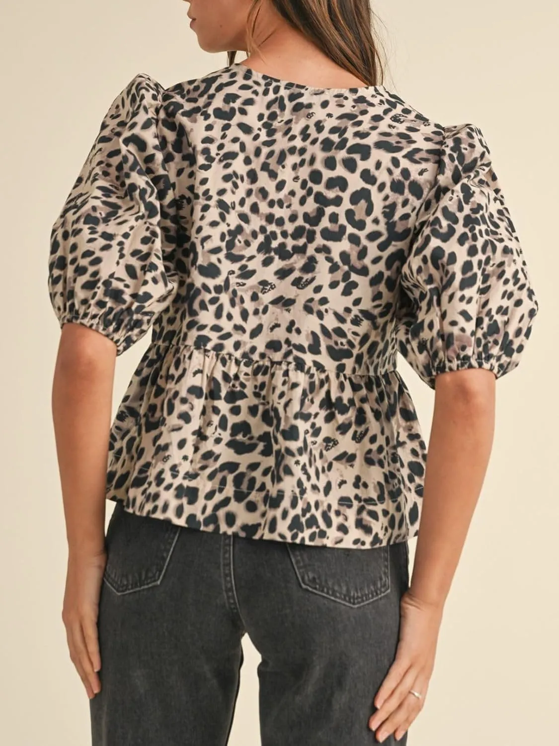 Womens Puff Sleeve Tie Front Blouse Tie Front Half Sleeve Top