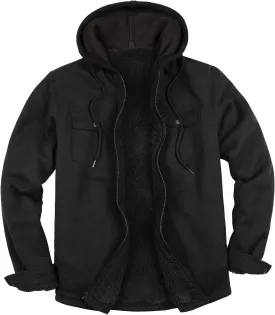 ZENTHACE Men's Sherpa Lined Full Zip Hooded Plaid Shirt Jacket